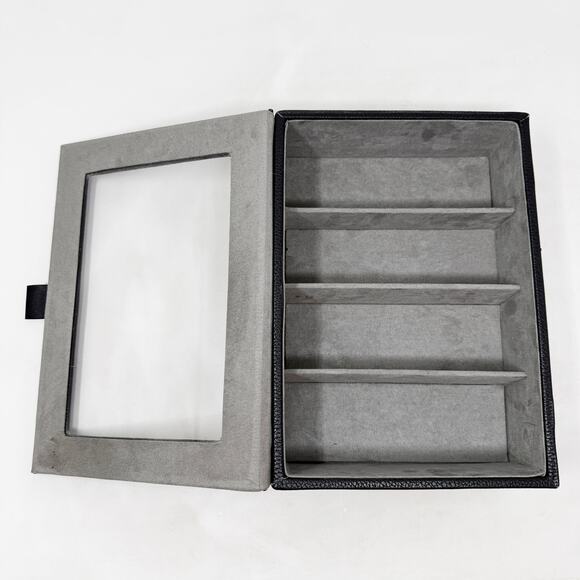 [Black] Pebbled Faux Leather Storage Box Sunglasses Eyeglass Jewelry Suede Lined - Picture 5 of 8
